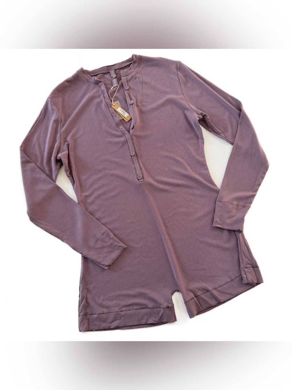 Skims Soft Lounge Long Sleeve Henley Romper Plum Purple Womens 2XL New